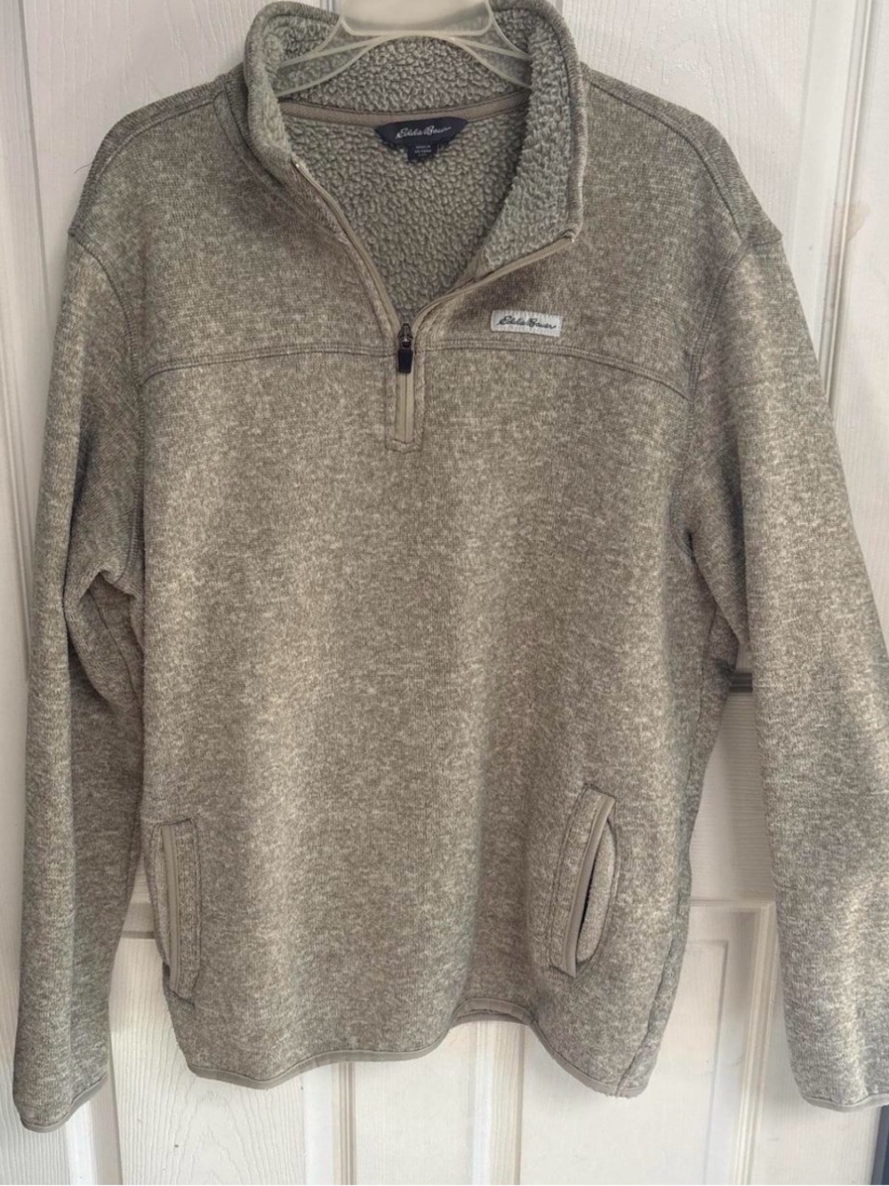 Eddie Bauer Men's Zip-Up Sherpa Pullover in Heather Taupe